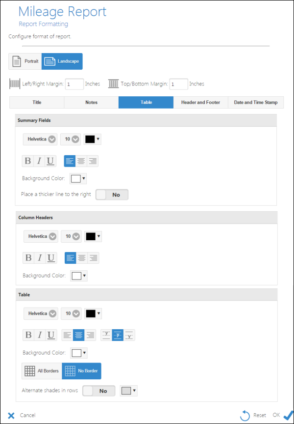 Formatting the table